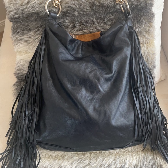 Just Cavalli Leather and Fur Fringe Bag - Picture 6 of 9